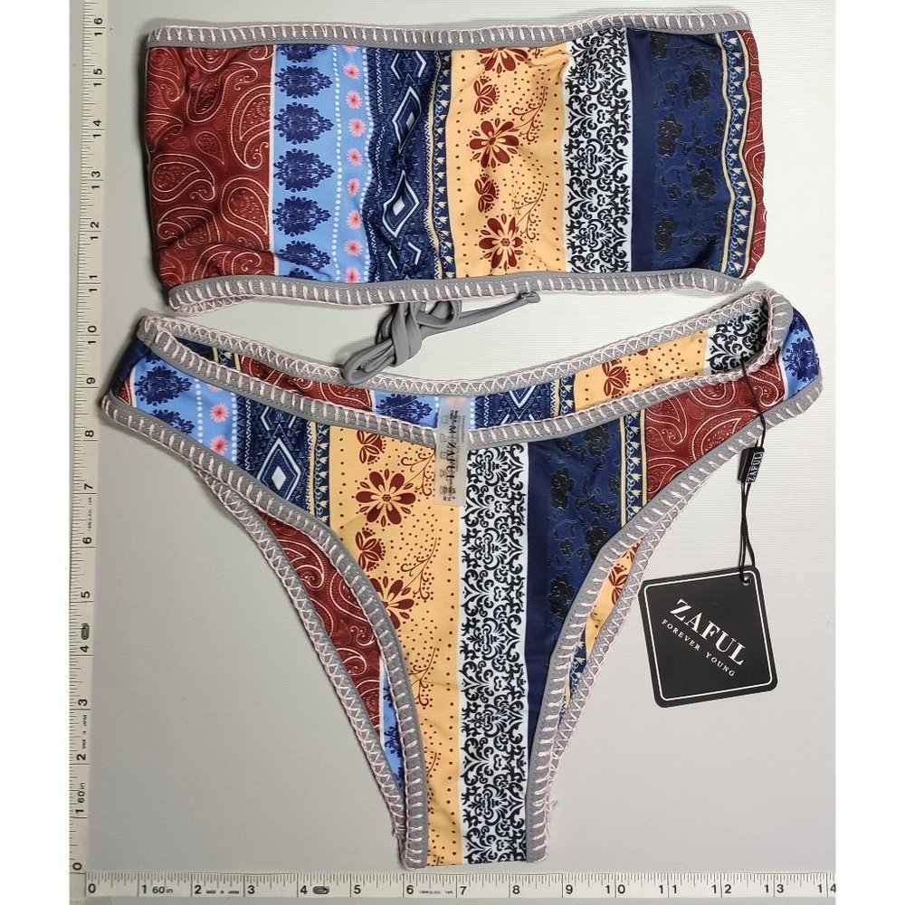 NWT ZAFUL Medium Bandeau High Cut Ethic Floral bikini set
